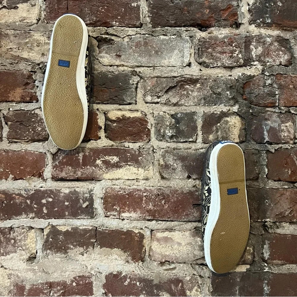 Keds X Rifle Paper Co. Black with Metallic Gold Floral Print shoes - Picture 4 of 7